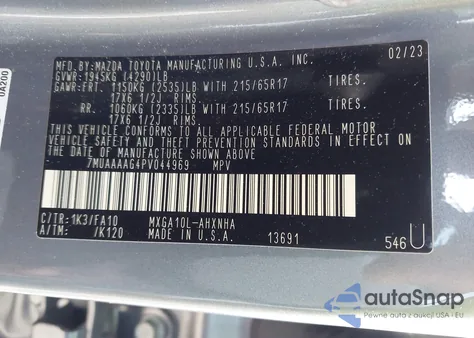 2023 Toyota Corolla Cross L из США, поврежденный, VIN 7MUAAAAG4PV044969